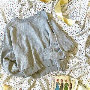 Light Blue/Gray Aerie Ribbed Crew neck Sweatshirt